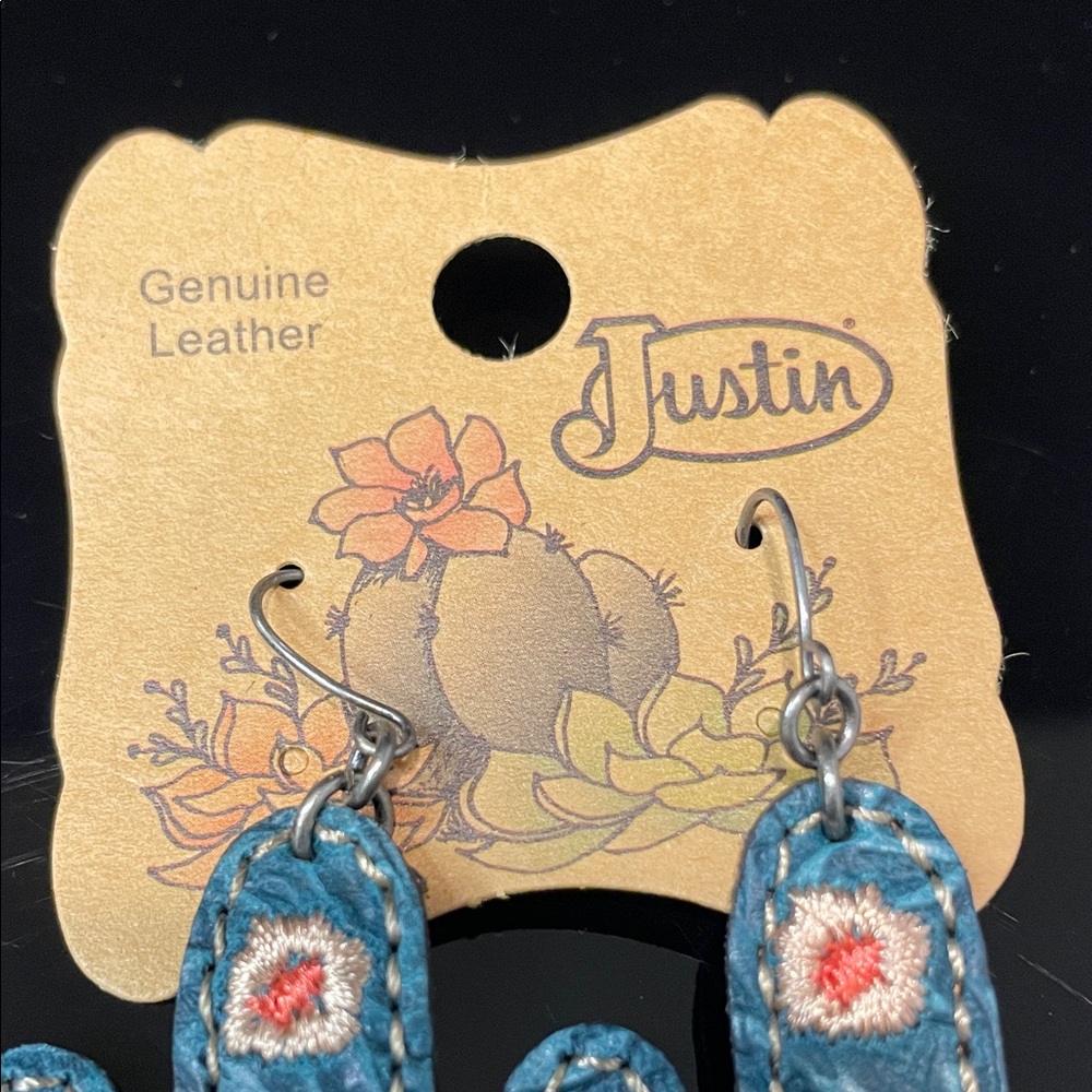 Justin Boots Beaded Turquoise Cactus Earrings with Floral Accents - Picture 5 of 7